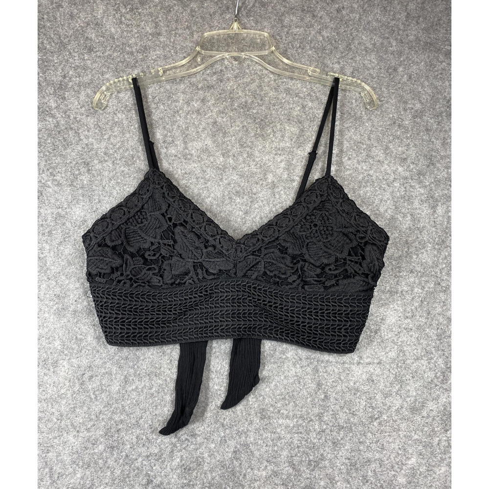 Aeropostale Crop Top Womens Small Black Lace Tie Back Bralette Adjustable Straps